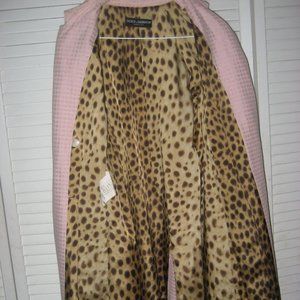 DOLCE & GABBANA COAT PINK WHITE CHECK TIE BELT ANIMAL PRINT LINING SZ 38 EU SZ 6